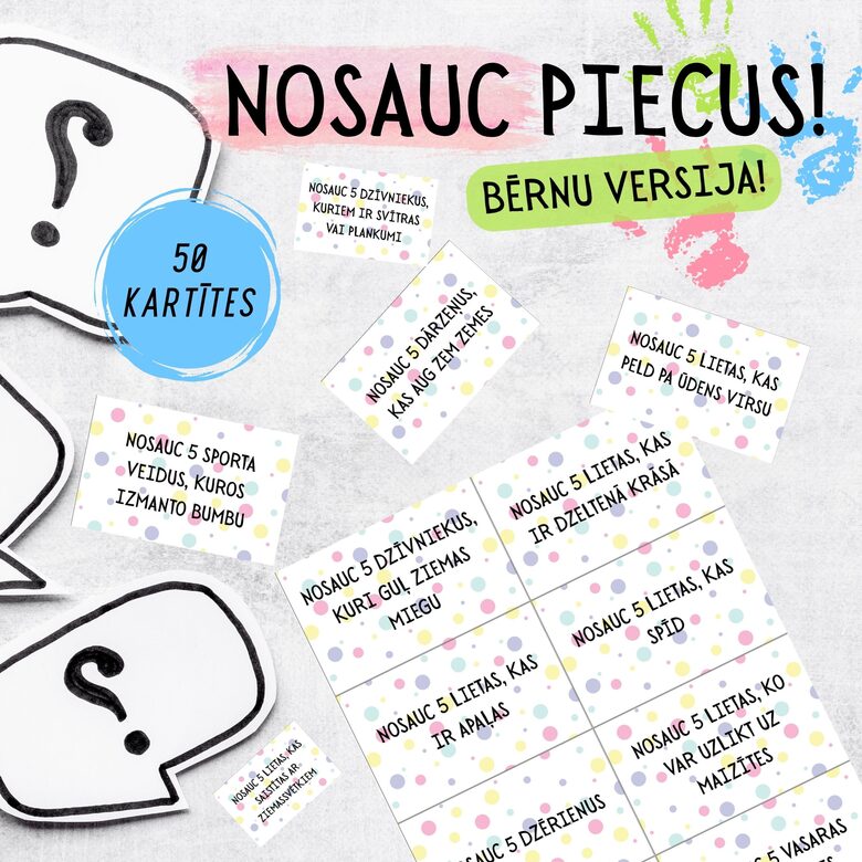 Spēle "Nosauc piecus" - bērnu versija, digitāls PDF fails